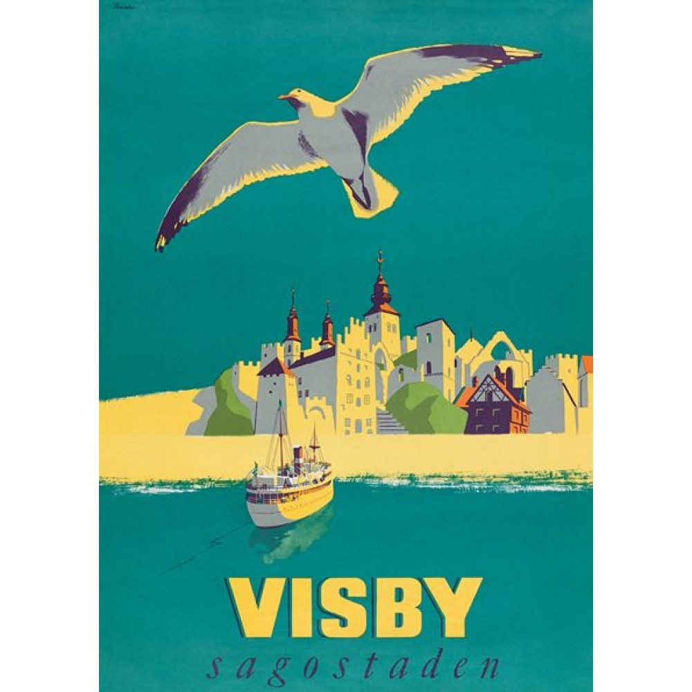 Visby Sagostaden 1956, affisch 21x30cm